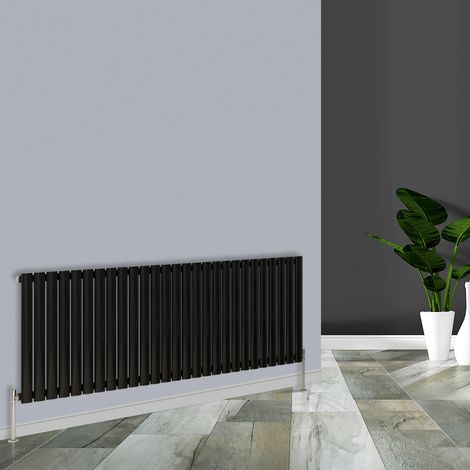 Modern Black Horizontal Single Oval Panel Radiator 600x1593mm (1/5)