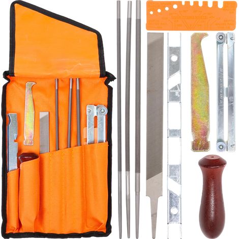 Jeu d'affûtage pour chaines de tronçonneuse avec pochette 10 pièces limes rondes et plates (1/5)