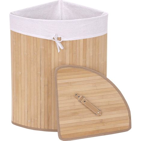 Cesta de lavandería esquinera de bambú natural 50 l con asas 61 x 48 x 35 cm DEC04117