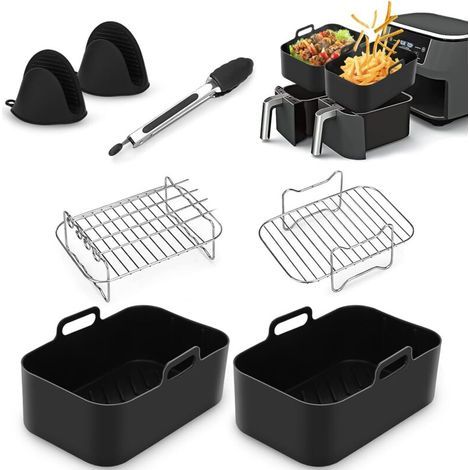 7-piece accessory pack for Ninja AF400UK and AF451UK air fryers: silicone air fryer liner, air fryer stand, silicone gloves, oven tongs (1/5)