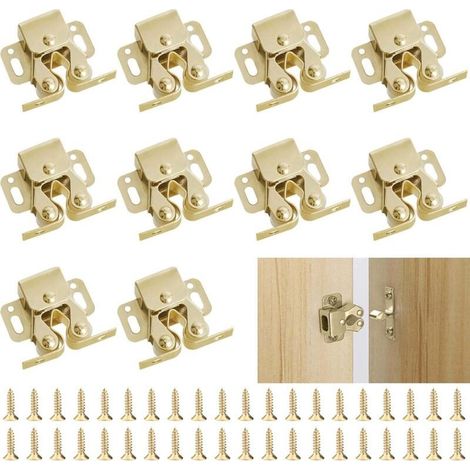 10 Pieces Cupboard Door Catch, Furniture Door Latch, Double Roller Catches with 40 Screws, Latches for Cupboards, Wardrobe, Home Furniture (1/5)