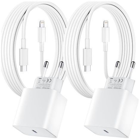 Lot de 2 pour Chargeur Rapide iPhone, PD USB-C Prise Secteur avec 2m Câble USB C vers Lightning pour iPhone 14/14 pro/13/13 Pro/13 Pro Max/13 Min (1/5)