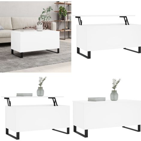 Vidaxl – Table basse relevable blanche 90x44,5x45 cm – Bois d'ingénierie – Pieds en métal – Grand espace de rangement – Meuble salon moderne (1/5)
