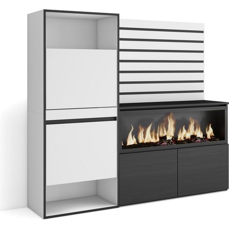 Skraut Home - Buffet, Bahut, Meuble de Rangement, 167x145x35 cm, Chambre à coucher, pièce, Cheminée électrique XXL, Meuble à Chaussures, Style moderne, Blanc (1/5)