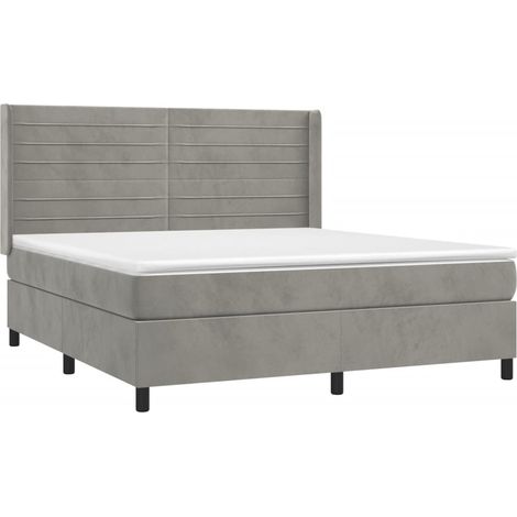 Lit à sommier tapissier matelas et LED Gris clair 160x200 Velours (1/5)