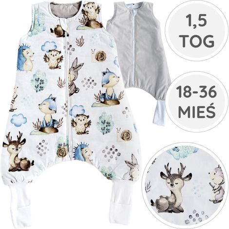 BabyU, saco de dormir para todo el año con piernas y calcetines, doble cremallera, 1.5 TOG, 18-36 meses. (1/5)
