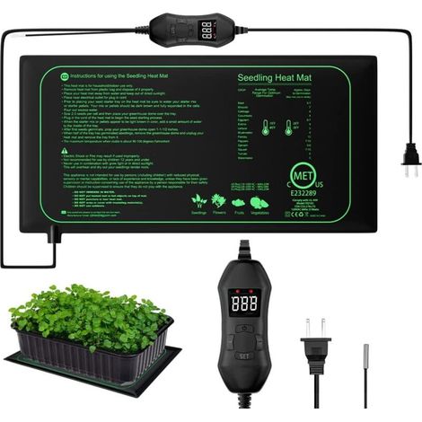 Tapis chauffant, Tapis chauffant pour semis avec thermostat et sonde NTC, Étanche IPX4, 50 Watts, Idéal pour les plantations d'intérieur, Brassage à domicile, et les fermentations de bricolage,25cm52. (1/5)