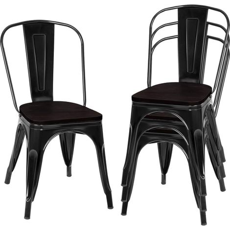 COSTWAY Lot 4 Chaises Salle à Manger Empilable de Style Industriel 52 x 44 x 84cm,Charge Max. 120kg (1/5)