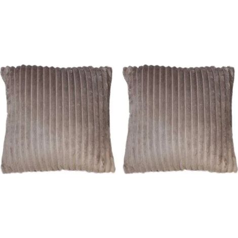 Lot 2 coussins 40 cm marron glacé en velours côtelé doux - BOREAL (1/2)