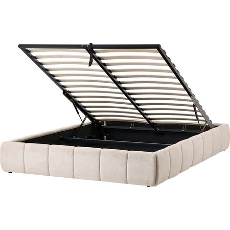 Cama moderna tapizado de tela 140 x 200 cm con almacenaje sin cabecero beige claro Genas