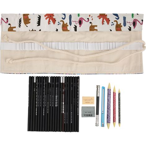 Kit de 29 crayons de dessin pour débutant artiste, étui roulé à animaux paradis, matériel d'art. (1/5)