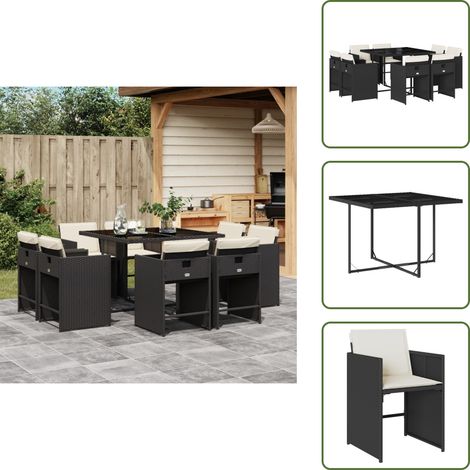 Cuscini per sedie - vidaXL Set da Pranzo da Giardino 9 pz con Cuscini Nero in Polyrattan - Rattan PE