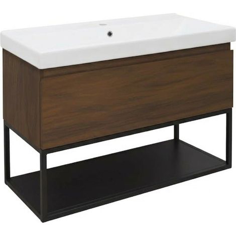 Ensemble meuble avec vasque et cadre - SAT - B-Way - 99x30x45 - noyer mat - noyer