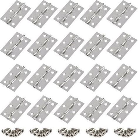 Charnières, 20 pièces, charnières en acier inoxydable, charnières de porte, trous de charnière plats, charnières de tiroir de meuble, connecteurs de charnière de fenêtre, charnières argentées pour meu (1/5)