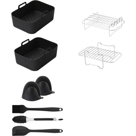 Accessoires Airfryer - Set 9 Pièces - Compatible Avec Airfryers À Double Zone 7,6 À 9,5 L - Plaque En Silicone 20 x 15 x 9 cm - Résistant Jusqu’à 230 °C