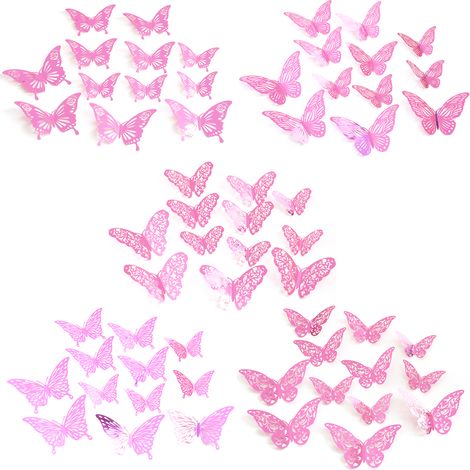 Sticker Mur Papillon 3D - 60 Pièces Découpe Creuse - Décoration Murale Salle de Bain Chambre Salon - Pour Surface Lisse (1/5)