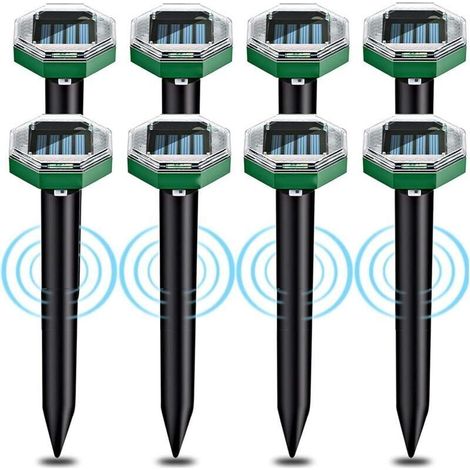 Solarbetriebenes Ultraschall-Maulwurfsbekämpfungsgerät, 8 Stück. Wasserdicht gemäß IP65. Reichweite bis zu 700 m². Hocheffiziente Solarzellen. (1/4)