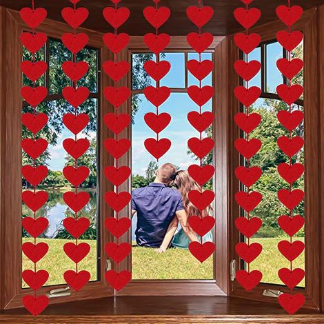 Guirlande de trois cœurs rouges en feutrine (72 pièces) - Sans montage - Décoration de Saint-Valentin - Saint-Valentin (1/4)