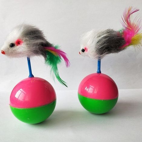 Anneau interactif pour chat avec souris à ressort - Jouet interactif pour chat - 2 pièces, couleurs aléatoires - Souris sans nageoires - Jouet amusant pour chat (1/3)