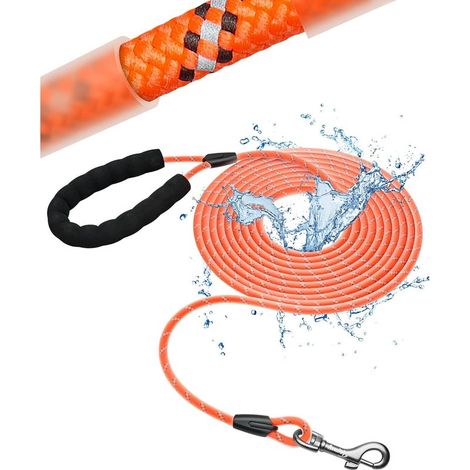 Rückrufleine für Hunde, wasserdichte Rückrufleine für kleine und mittelgroße Hunde, robuste Hundeleine mit gepolstertem Griff, orange – 1,5 m (1/5)
