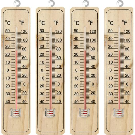 NOLUXA 4x Thermometer - Thermomètre à bois pour intérieur - Thermomètre avec échelle en degrés Celsius et Fahrenheit (21.9x4.8x0.6cm) (1/5)