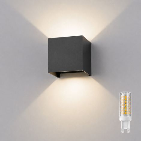 Applique Cubo Nera da Esterno IP65 G9 Sostituibile Lampada Parete Moderna LED Interno Esterno Fascio Regolabile