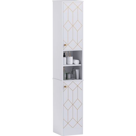 HOMCOM Slim Bathroom Cabinet, Bathroom Storage Cabinet with Doors, White (1/5)