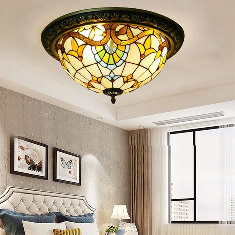 Plafonnier AUTRUCKER style Tiffany pour chambre, plafonnier en vitrail, plafonnier encastré traditionnel, convient pour salon, couloir, hall d'entrée,50cm (1/5)