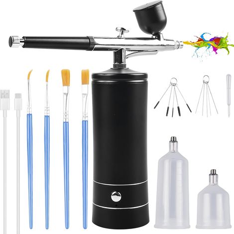 Kit d'aérographe portable, pistolet à main rechargeable avec brosse, mini aérographe avec compresseur pour décoration d'ongles, décoration de gâteaux, maquillage, modelage de tatouage, couleur du (1/5)