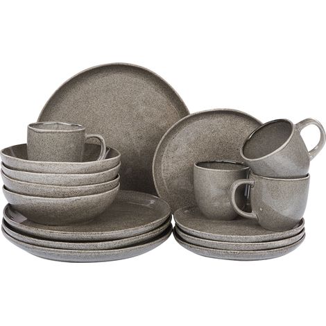 Conjunto de 16 piezas de gres gris vajilla 4 personas a mano esmalte Costmary