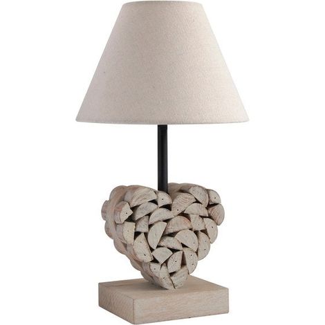 Lampe à poser charme romantique bois naturel – Culot E27 – Hauteur 36cm – IP20 – Lumière blanche – 40W max – Seynave (1/2)