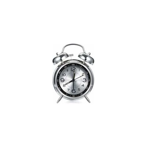 Réveil fort pour adultes ayant de graves problèmes de sommeil, réveil en métal de 4.5 pouces, surface silencieuse en aluminium avec lumière, double cloche (gris) (1/4)
