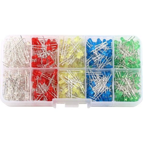 Diodes électroluminescentes (LED), kit de bricolage de 500 diodes assorties de 3 mm, couleurs blanc, jaune, rouge, bleu et vert. (1/5)