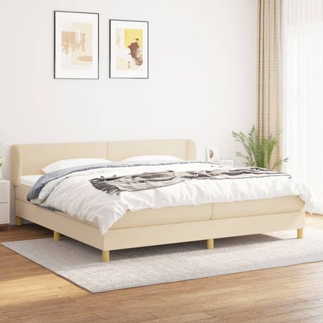 Lit à sommier tapissier avec matelas - Cadre De Lit Moderne: King Size - Lit Double - Crème 200x200 cm Tissu Chic-290888 (1/5)