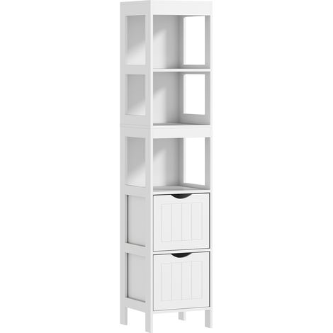 Mobile Bagno 3 Étagères Ouvertes et 2 Tiroirs, Colonne Salle de Bains Gain de Place en Bois, Meuble pour Cuisine, Salon, Salle à Manger, Séjour, 30x30x141.2 cm, Blanc