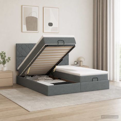 Cama tipo otomana con colchón y LED Gris oscuro 180 x 200 cm (1/5)