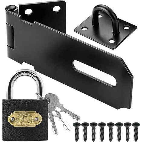 3 Inch Loquet Porte Acier Inoxydable avec Cadenas Agrafe, Verrou Porte Loquet de Sécurité Loquet de Cadenas Agrafe Porte Fermoir Moraillon De Verrou pour Chambre à Coucher Garage noir (1/5)