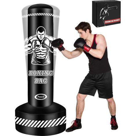 Sac de Frappe pour Adultes, 180 cm, Sac de Frappe Gonflable Lourd avec Support, Sacs de Kickboxing pour MMA, Muay Thai, Fitness, Femmes et Hommes (1/5)