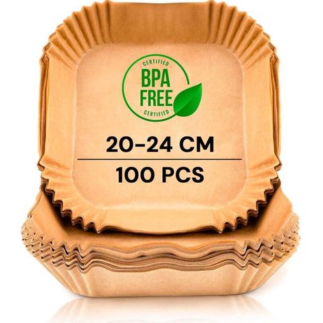 100 Feuilles Papier Cuisson Air Fryer, Papier pour Friteuse sans Huile à, Jetable AirFryer Paper Liner, Rond Papier Sulfurisé pour Four Micro-Onde Plateau à Pizza Corbeille à Pain (1/5)