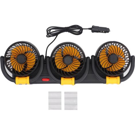 3 Heads Cooling Fan with Phone Holder Powerful Airflow Portable Electric Fan for Car Truck Stable Suction Cup 12V (1/5)