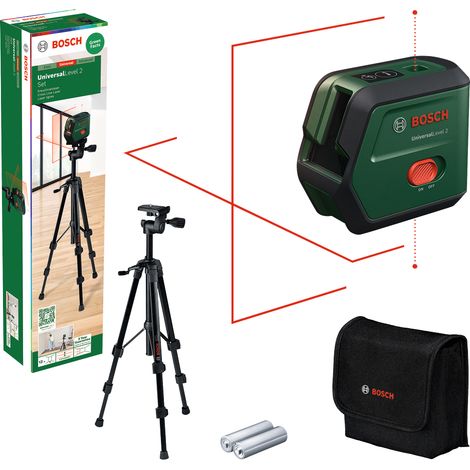 Bosch UniversalLevel 2 0603663F01 – Livella Laser a Croce con Autolivellamento, Raggio 12 m e Treppiede Incluso