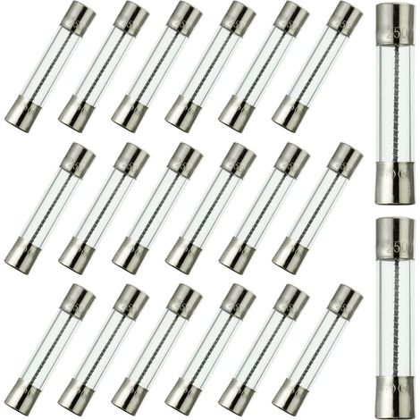 T5A250V 6x30 mm 5 A 250 V Fusibles à fusion lente 5 amp 250 Volt 0,24 x 1,18 pouces Fusibles temporisés à tube de verre (paquet de 20 pièces) (1/4)