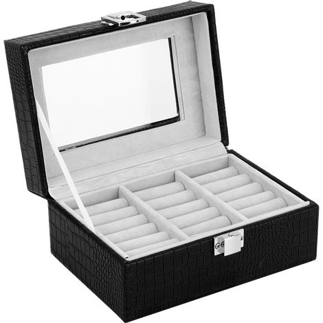 Tragbare Schmuckaufbewahrungsbox, Etui und Ringpräsentation im Retro-Stil (schwarz) (1/5)