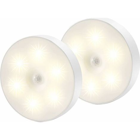 Veilleuse Led, Magnétique lampe detecteur de mouvement interieur avec tampons adhésifs gratuits, Coller n'importe où, Capteur sans fil USB rechargeable Blanc chaud Paquet de 2 -Versailles (1/5)