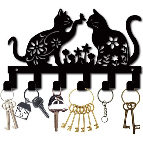 Porte-clés en métal chat porte-clés mural porte-clés avec 6 crochets noir organisateur décoration murale pour entrée porte d'entrée couloir bureau 2716 cm (1/5)