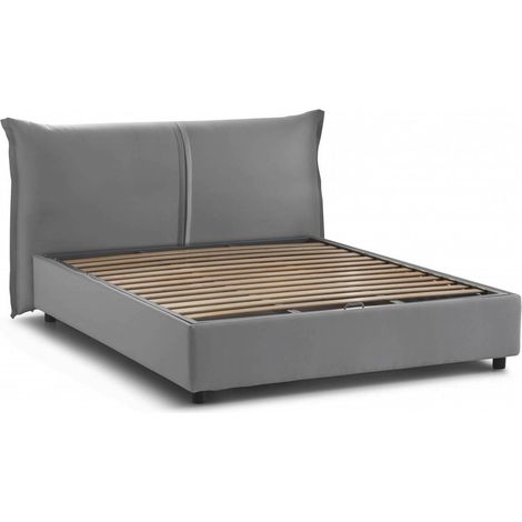 Talamo Italia Cama matrimonial Cesira, Cama contenedor con revestimiento de tela, 100% Made in Italy, Apertura frontal, adecuado para colchón Cm 160x200, Gris, con embalaje reforzado