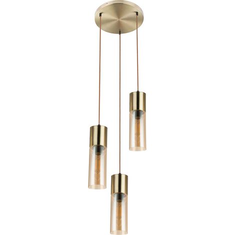 Faretto da soffitto lampada a sospensione in ottone cilindro sala da pranzo illuminazione vetro ambra lampada a sospensione Globo 21000-3HM (1/5)
