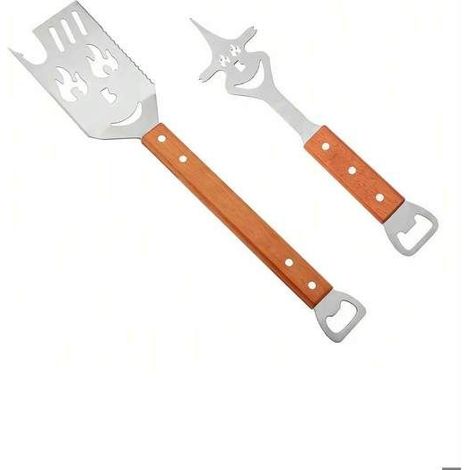 Spatule et fourchette à barbecue en acier inoxydable à long manche, deux pièces (1/5)