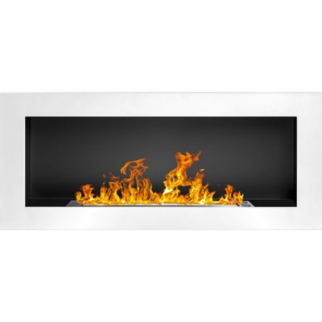 Divina Fire – Cheminée bioéthanol murale 90x12x40 cm – Brûleur inox 0,75 L – Surface chauffée jusqu'à 25 m² – Installation simple sans cheminée