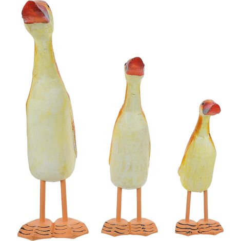 Ensemble de 3 Figurines Rustiques en Bois Massif Sculpté, Décorations Animales pour Jardin, Table et Étagère, Sculptures Artisanales de Canards Méditerranéens pour Décoration (1/5)
